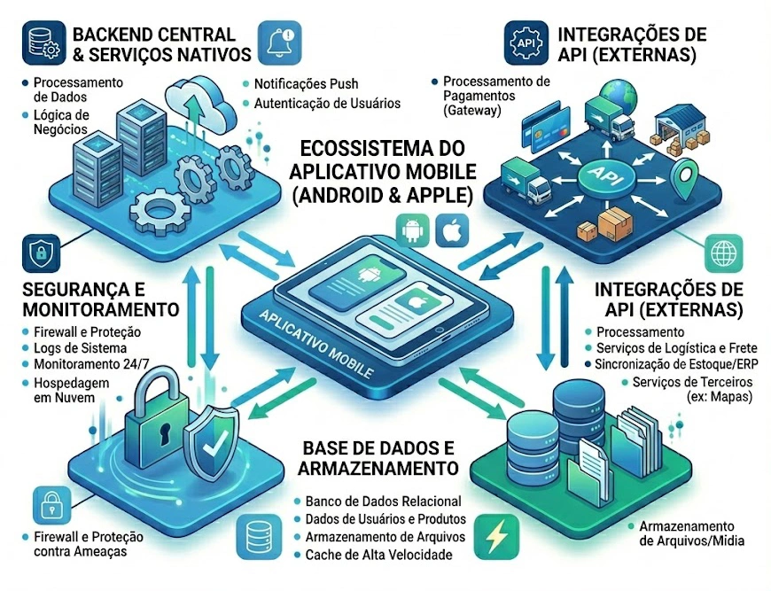 Aplicativo mobile integrado ao backend e às APIs da empresa